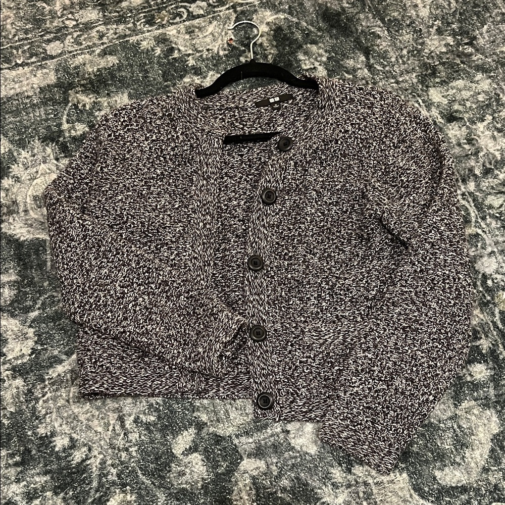 Marled Uniqlo Knit Button-Front Cardigan Sweater - Black & White